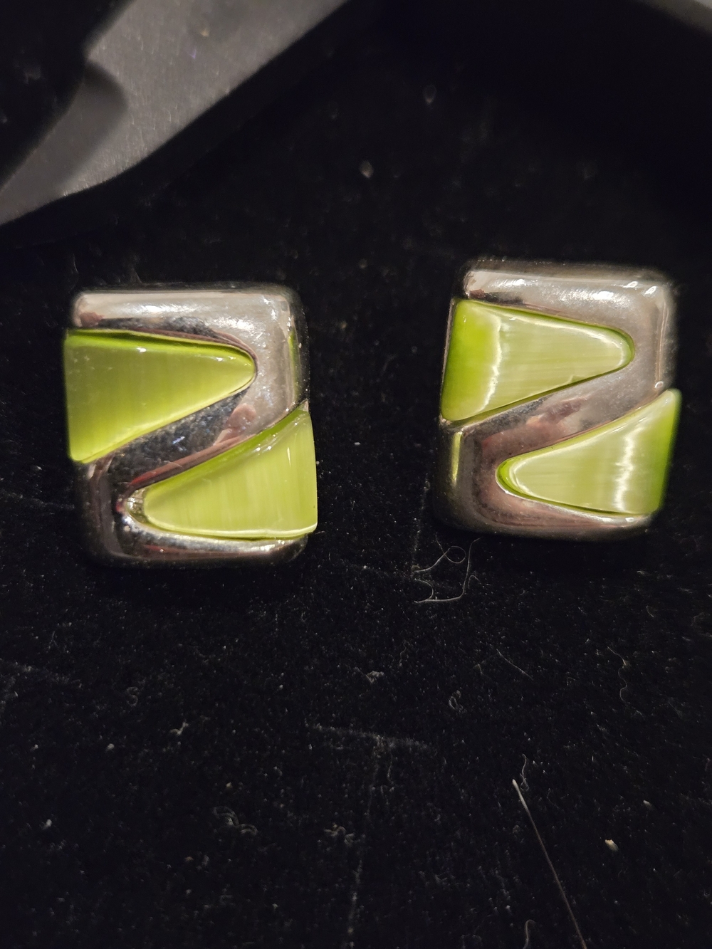 Green Enamel MCM Square Stud Earrings - Women's Jewelry